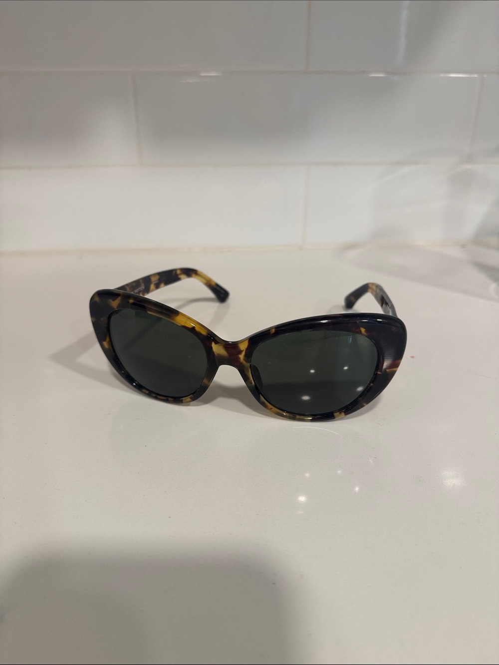 Linda Farrow Tortoiseshell Cat-Eye Sunglasses with Dark Green Lenses